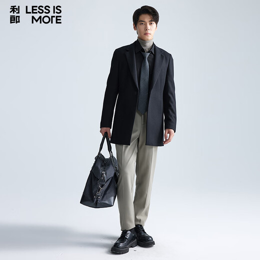 LiLang Youth Business Men's Double Layer Heating Woolen Coat Men's Far Infrared Warming Long Wool Executive Jacket Black XL (175)