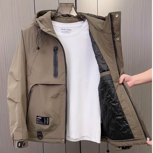 Kuraishi Kazuki cotton jacket men's winter thickened warm hooded workwear trendy casual assault top black thick 2XL (recommended weight 140-160Jin Jin equals 0.5 kg)