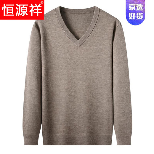 Hengyuanxiang light luxury high-end worsted woolen sweater for men pure wool winter thickened V-neck middle-aged men's pullover sweater machine washable black L/175 suitable for 120-140Jin Jin equals 0.5 kg