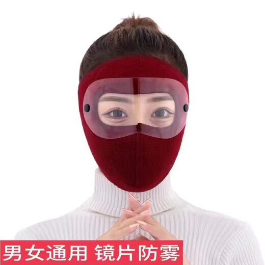 郦狼骑行防寒面罩冬季保暖面罩护目女防尘护颈护耳加厚男士防风口罩女 蓝色短款带护目镜 均码