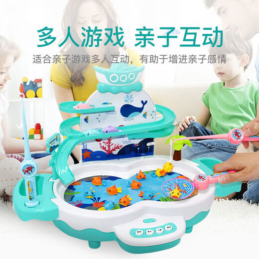 Katio Electric Fishing Platform Toys Educación temprana para niños Baby de uno a dos años 3 niños 6 Girl 'Battery Batter Battersing [Green Dolphin Flying Modelo de tres capas] Pedido el mismo día, traiga más 10 tarjetas de felicitación