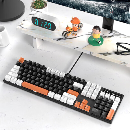 MageGee Mechanical Storm Customized Mechanical Keyboard 104-key E-sports Game Keyboard Wired Backlit Office Peripheral Desktop Laptop White and Black Mixed Tea Roll
