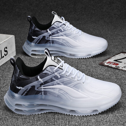 Hahf Sportsschuhe Männer Sommerluftkissen Stoßdämpfung Großgröße Herrenschuhe Jugend Trendy Laufschuhe erhöht große Maschenschuhe Männer Schwarz und Weiß [hohe Qualität] 42