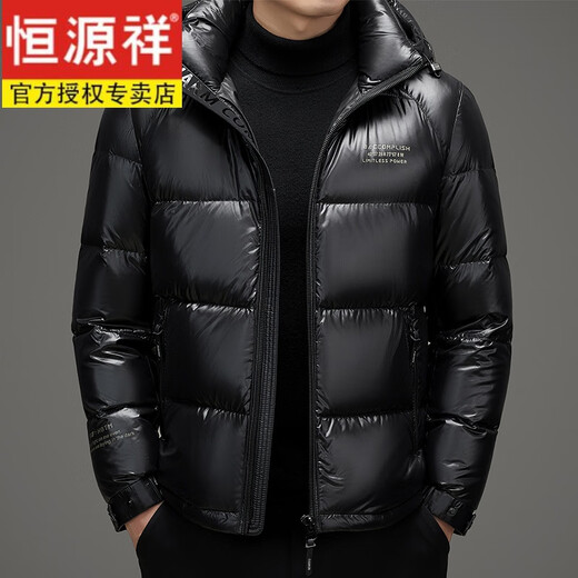 恒源祥加厚保暖连帽黑金羽绒服男2024冬季新款中老年爸爸防寒面包服外套 9856黑色 170/M
