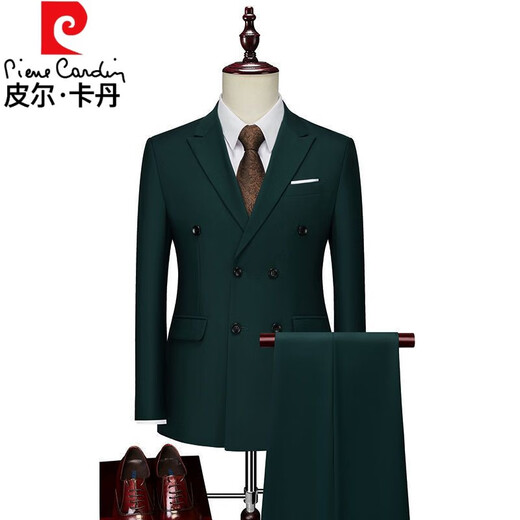 Pierre Cardin men's casual formal suit three-piece suit double-breasted suit suit performance dress host casual suit white top + pants tie XL 125Jin Jin equals about 0.5 kg