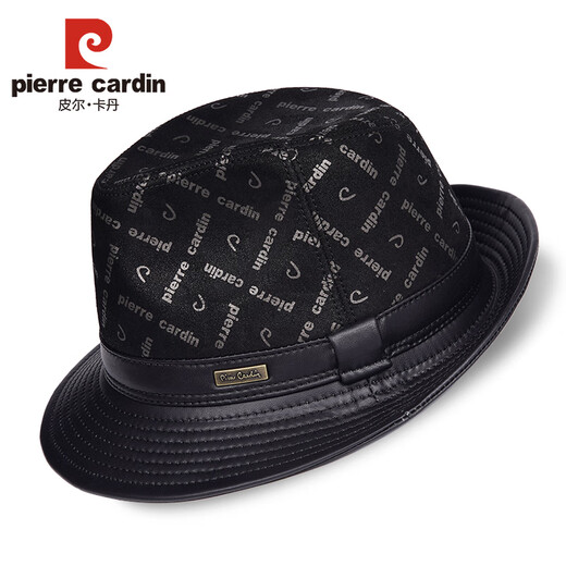 Pierre Cardin Genuine Leather Hat Men's Middle-aged and Elderly Casual Retro Jazz Hat Outdoor Versatile Gentleman Hat Sheepskin Black Medium XL (57-58cm)