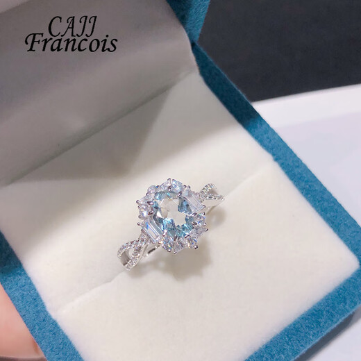CAJJ Francois 1 carat aquamarine ring for women, natural colored gemstone, 925 silver inlaid jewelry, accessories, size 13