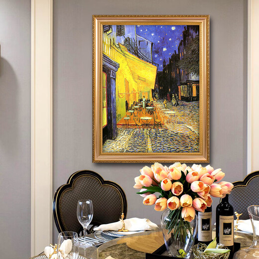 The cafe at night in the cafe of Van Gogh’s World Famous Painting Pure Hand Painting Abstract Oil Paintings Decorative Paintings Aisle Corridor Hanging Paintings 692 Gold Solid Wood Frame 110X200
