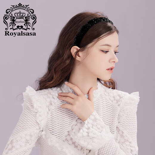 Royal sasa royal salsa heavy industry beaded sequin headband fashion versatile outdoor departure card French lady temperament headband black BL