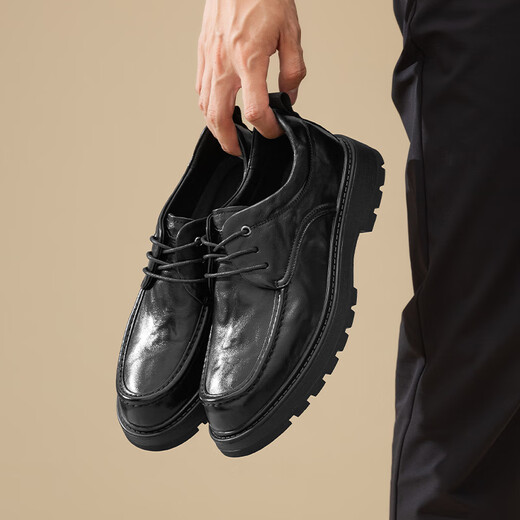 Rote Libelle chinesische Valentinstag Geschenk Lederschuhe Herren Schnüre-up-Arbeitsplatz dicker alleinerheigerer Schuhe Business Herrenschuhe WTA44111 Black 41