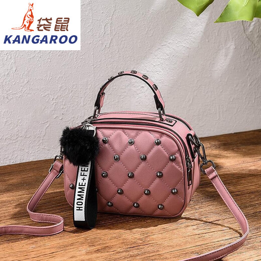 袋鼠（KANGAROO）斜挎小包包女2025时尚复古单肩包铆钉双层手提小方包 753# 黑色