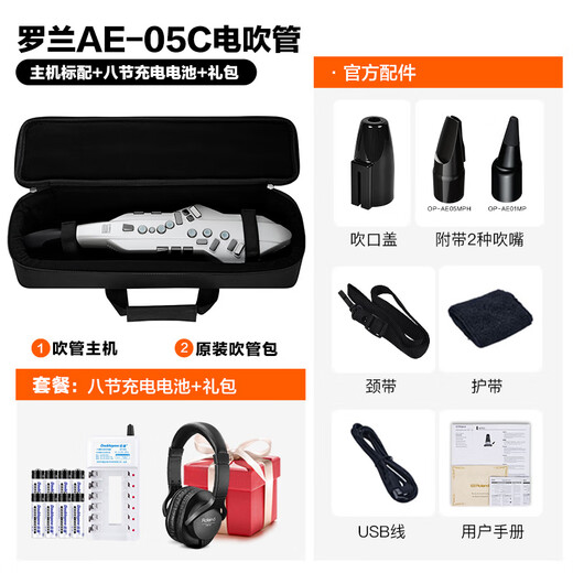 罗兰（Roland）ae01电吹管电萨克斯自带音源民族音色ae05c初学入门电子管乐 罗兰AE05C标配+充电电池+礼包