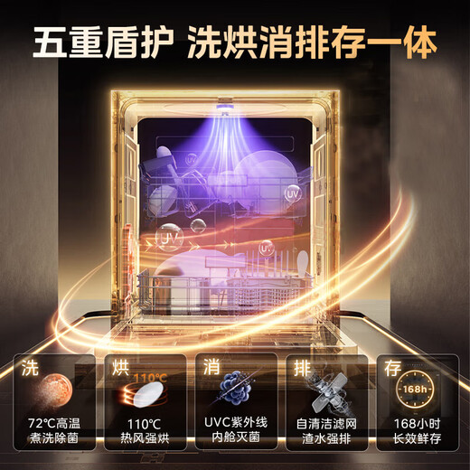 SUPOR 15 sets of built-in dishwashers with large capacity, upgraded to 110, hot air drying, super water efficiency, layered five-arm hurricane washing, washing, disinfecting and drying all-in-one machine WDQ1506B