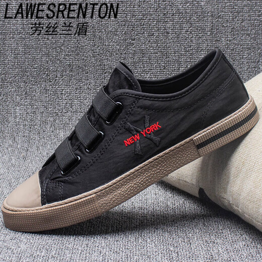 
LAWESRENTON brand canvas shoes men's 2025 summer new breathable trendy shoes casual board shoes one-foot lazy shoes men's shoes khaki 40