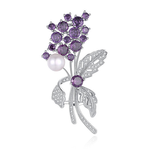France Kou brooch women's freshwater pearl violet flower brooch brooch high-end light luxury birthday gift for girlfriend Violet SF air freight, engraved greeting card