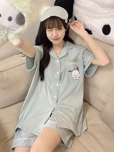 浪莎简约可爱帕恰狗睡衣女夏季新款ins风日系短袖学生宿舍居家服套装 6628可爱熊宝[短袖短裤]套装 2XL [建议135-150斤]