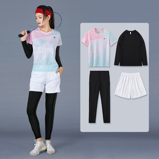 速人王秋冬羽毛球服四件套装男女运动羽毛球训练服排球乒乓比赛队服定制 3923B粉色女+K3黑裤[四件套] L