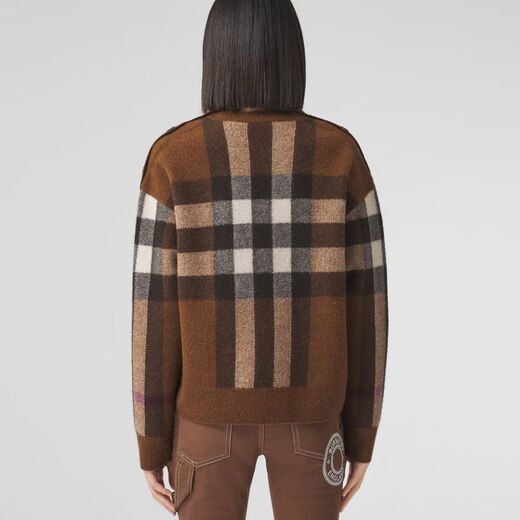 巴宝莉（BURBERRY）【VIP私享优惠】| 女装 格纹羊毛混纺针织衫毛衣 深桦木棕 S