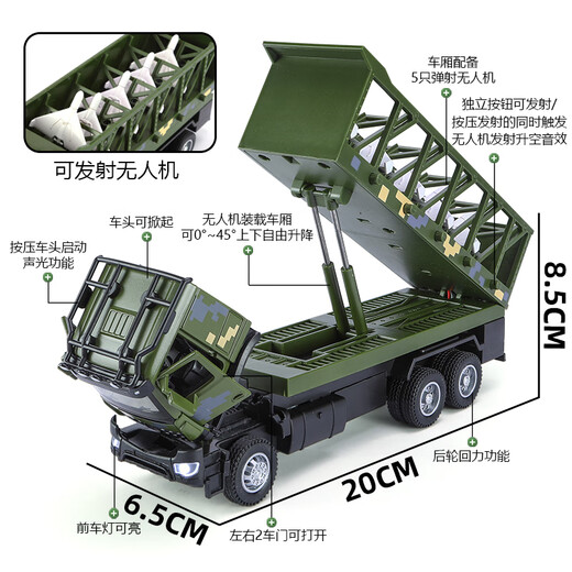 Kavi Kavi Kavi Drone Transporteur de camion militaire Toy Enfants Boy Boy Simulation Modèle de voiture peut lancer [Drone Can Location] Military Truck Camouflage Green