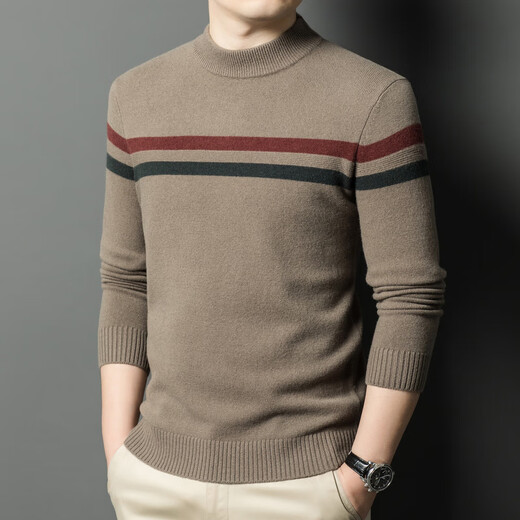 NOSSKISS luxury high-end brand men's pure wool sweater men's 2025 new half turtleneck trendy casual striped sweater Yunwa Gray M 170