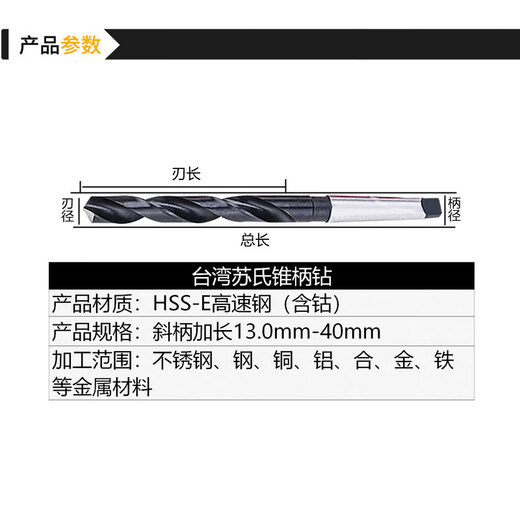 Renjuyi is suitable for Suzhou taper shank inclined shank extended high-speed steel twist drill bit 15 18 20 25 magnetic drill bit 195mm20mm Remarks Specifications