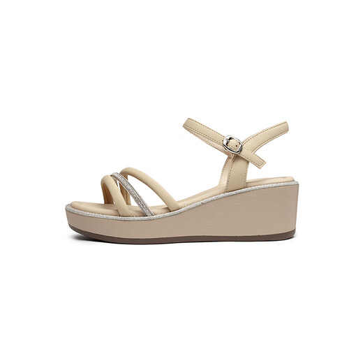 Rote Libelliefelhähne Sandalen für Frauen im Sommer Neue Ein-Strip-Frauenschuhe Schwamm Kuchen Dicke alleinige Temperament Mutter Sandalen WFK24141 Aprikosenfarbe 36