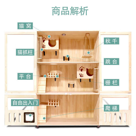 Shao Zhengzhao Ze Suihuan (SUIHUAN) Cat Villa Solid Wood Cat Cabinet Enclosed Luxury Cat Cage 120 Re-Examination Solid Wood Pine Wood Package Installation