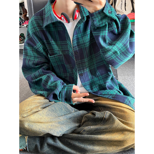 轩凡朵加绒加厚长袖衬衫男士秋冬季新款美式复古潮流牌衬衣百搭大码外套 c9734橙色 M  建议90-110斤