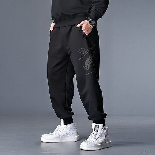 NanYUQIU) Large size casual pants for men with fat plus size loose sports casual pants for spring and summer fat guy tying pants trendy fat man 200 72152 4XL Recommended 200-220Jin [Jin equals 0.5 kg]