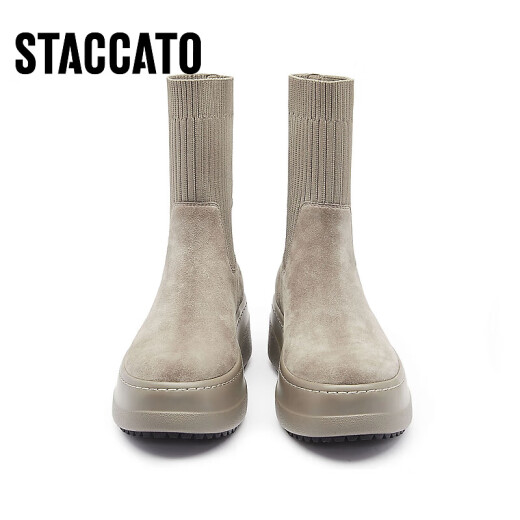 Las nuevas botas de calcetín de moda de Sijiatu botas elásticas botas delgadas de las botas de tubos medios gruesos botas para mujeres S9930DZ3 Apricot de sensación de terciopelo (single) 35