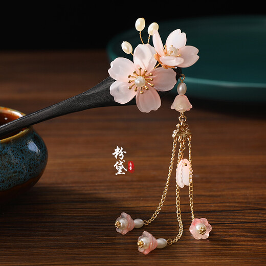 Ancient style tassel hairpin glazed light pink low plate ancient simple Hanfu Chinese style hair accessories Fendai