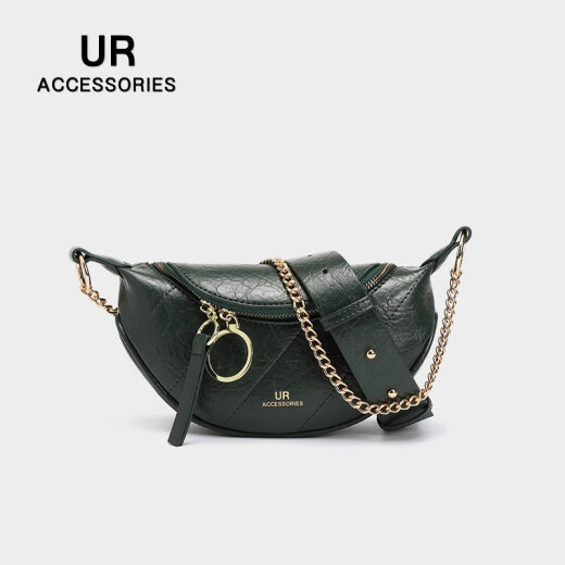 UR official brand women's bag 22 new summer styles, trendy Internet celebrity texture saddle bag, fashionable pleated waist bag, chest bag, fashionable and versatile cross-body bag, Christmas gift for girlfriend, green
