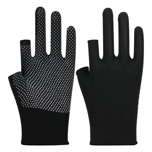 Maozheng 10 pairs of leaky two-finger gloves for labor protection, non-slip and wear-resistant, courier sorting and packaging work, riding, fishing, two-finger nylon point glue black