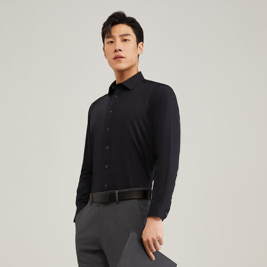 雅戈尔（YOUNGOR）长袖衬衫男白色DP免烫衬衫棉弹面料微弹柔软丝滑新品 GLDD100217AFY黑色 39
