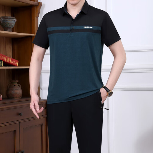 Jetlps dad summer ice silk short sleeve suit new middle-aged and elderly sports suit men's summer quick-drying casual clothes thin 846 dark green XXL [recommended 140-160Jin [Jin equals 0.5 kg]]
