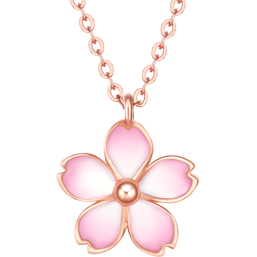 Saturday blessing 18K gold necklace female cherry blossom drunk necklace birthday gift KIHH066834 about 40+5cm