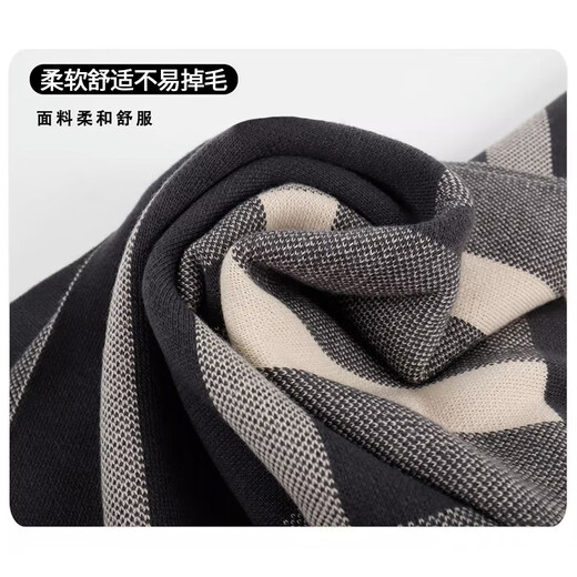 Muchiston scarf men's winter classic all-match plaid knitted long men's scarf thickened warm scarf for birthday gift classic black square style to prevent cold and keep warm