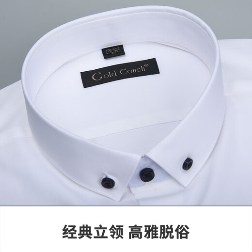 海螺（CONCH）立领白衬衫男衬长袖100支纯棉免烫商务正装礼服中国风中山装高档 白色A08康领 39