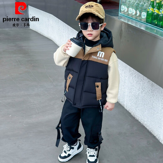 Pierre Cardin Children's Vest Winter 2025 New Boys' Down Cotton Vest Western Style Baby Autumn and Winter Thickened Outer Vest Black 150 cm