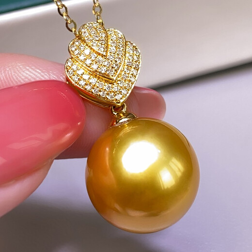 Mohs South Sea Gold Bead Pendant Seawater Pearl Necklace Full Round 18K Gold Diamond Shell Style Gold Beads Rich Gold Pendant 11-12mm