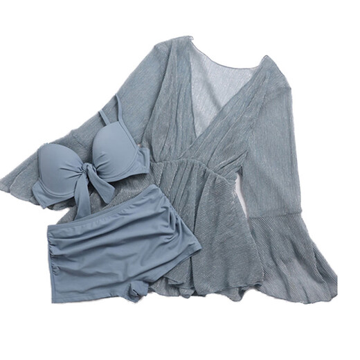 He Yangyu parent-child mother-daughter swimsuit new big-breasted long-sleeved sunscreen blouse bikini three-piece set for girls split children's model M