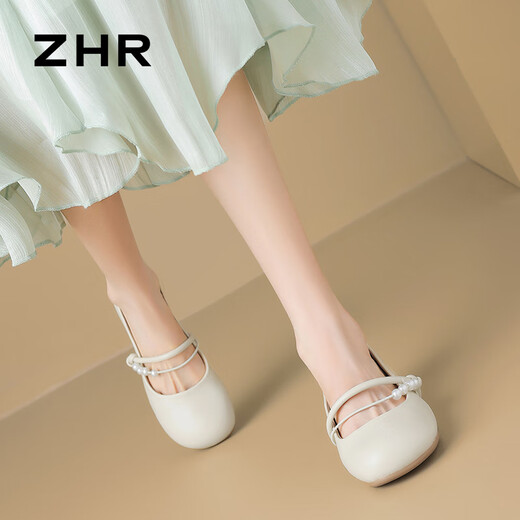 Zhr Mary Jane Schuhe weibliche Feenstil sanfte dicke Ferse Single Schuhe Frauen Süße Perlen Abendschuhe Frauen Frauen