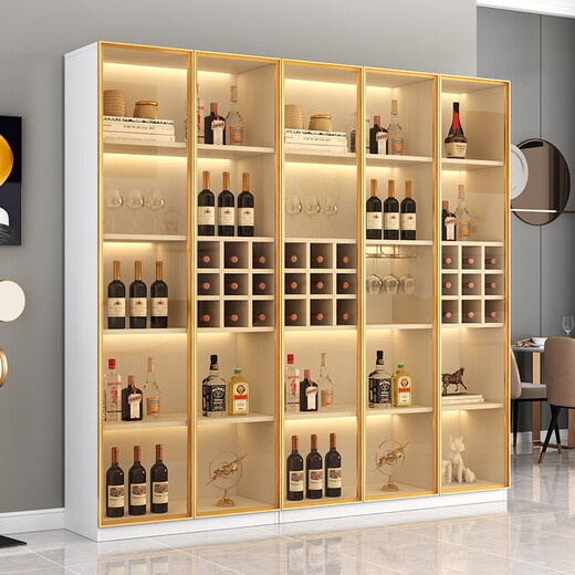 Yunxi home wine cabinet living room wine cabinet household floor-standing sideboard storage cabinet display cabinet simple with tempered glass door wine cabinet light luxury white single door 40*40*200 with light without wine compartment
