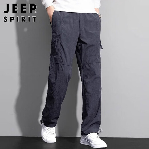 JEEP SPIRIT Jeep Casual Pants Men's Autumn and Winter Straight Pants Men's Multi-Pocket Workwear Men's Pants Dark Gray 2XL