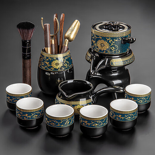 Xiangye automatic tea set set household rotating teapot light luxury high-end tea special lazy artifact tea cup wrapped with lotus branches automatic straight cup six-cup tea ceremony 10-piece set