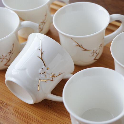 Ancient Shengji anti-scalding cup Jingdezhen ceramic tea set household teapot teacup modern simple Chinese hand-painted teapot platinum plum blossom anti-scalding tea set with bamboo tray 7 pieces