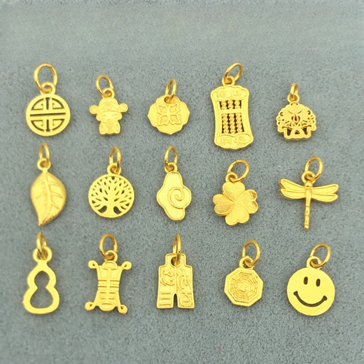 Fir crown solid ancient method engraved gold color small pendant lift pendant pendant imitation old gold bracelet accessories DIY accessories No. 14 fortune abacus gold one piece (fake one