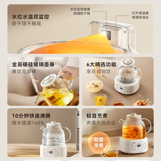 LOTOR small round ton health pot 1.2 liter teapot office kettle constant temperature pot health pot glass multi-function teapot flower teapot D12Q