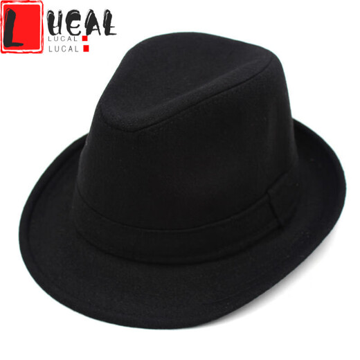 LUCALY Republic of China style men's top hat and elderly hat men's autumn and winter thickened velvet big-brimmed top hat for middle-aged and elderly people to keep warm. // Solid color (no velvet inside) - black and gray standard size (56-58cm) lining adjustable