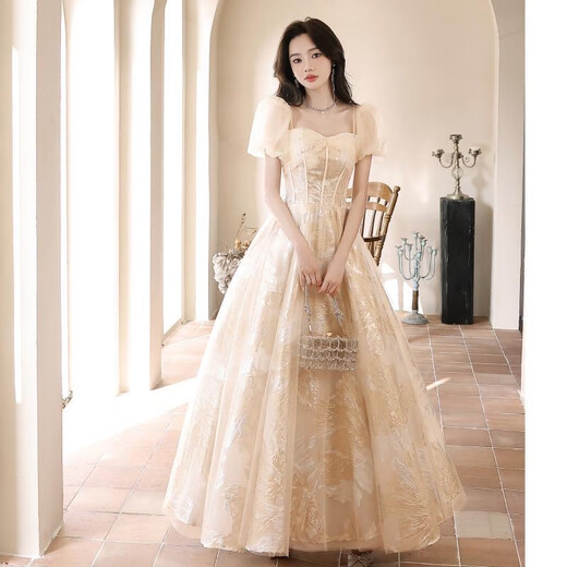 Noliti French evening dress 2025 new high-end champagne color light luxury niche adult gift student day art exam host champagne color long L